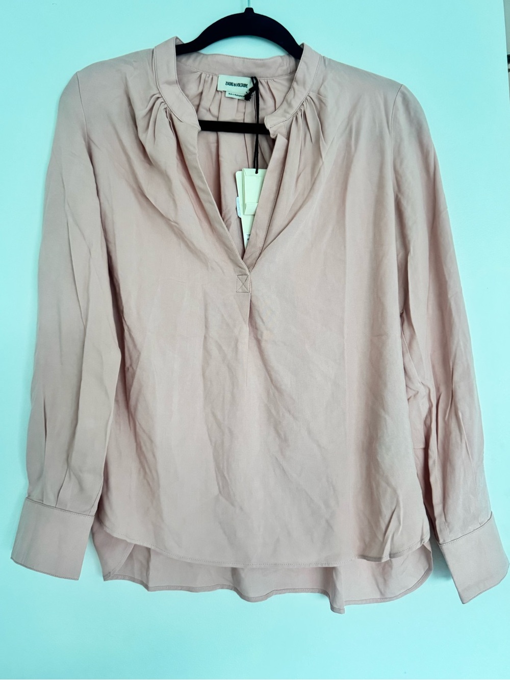 Zadig & Voltaire Blush Pink V-Neck Long Sleeve Blouse - Picture 2 of 8